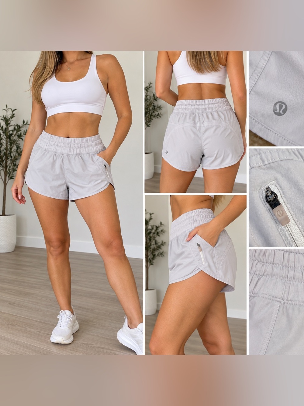 Lululemon Women’s Gray Athletic Shorts S 3" Inseam Elastic Waist Zip Pockets